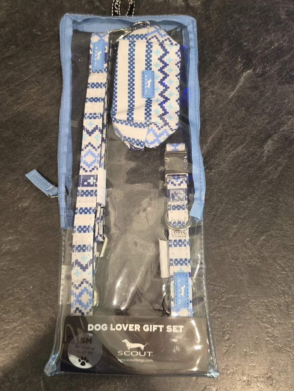 Scout Dog Lover SMALL Walk Set - Knit Happens, Blue & White Print